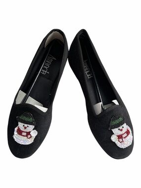 Vintage Snowman Sequin Velvet Flats like new Size 9